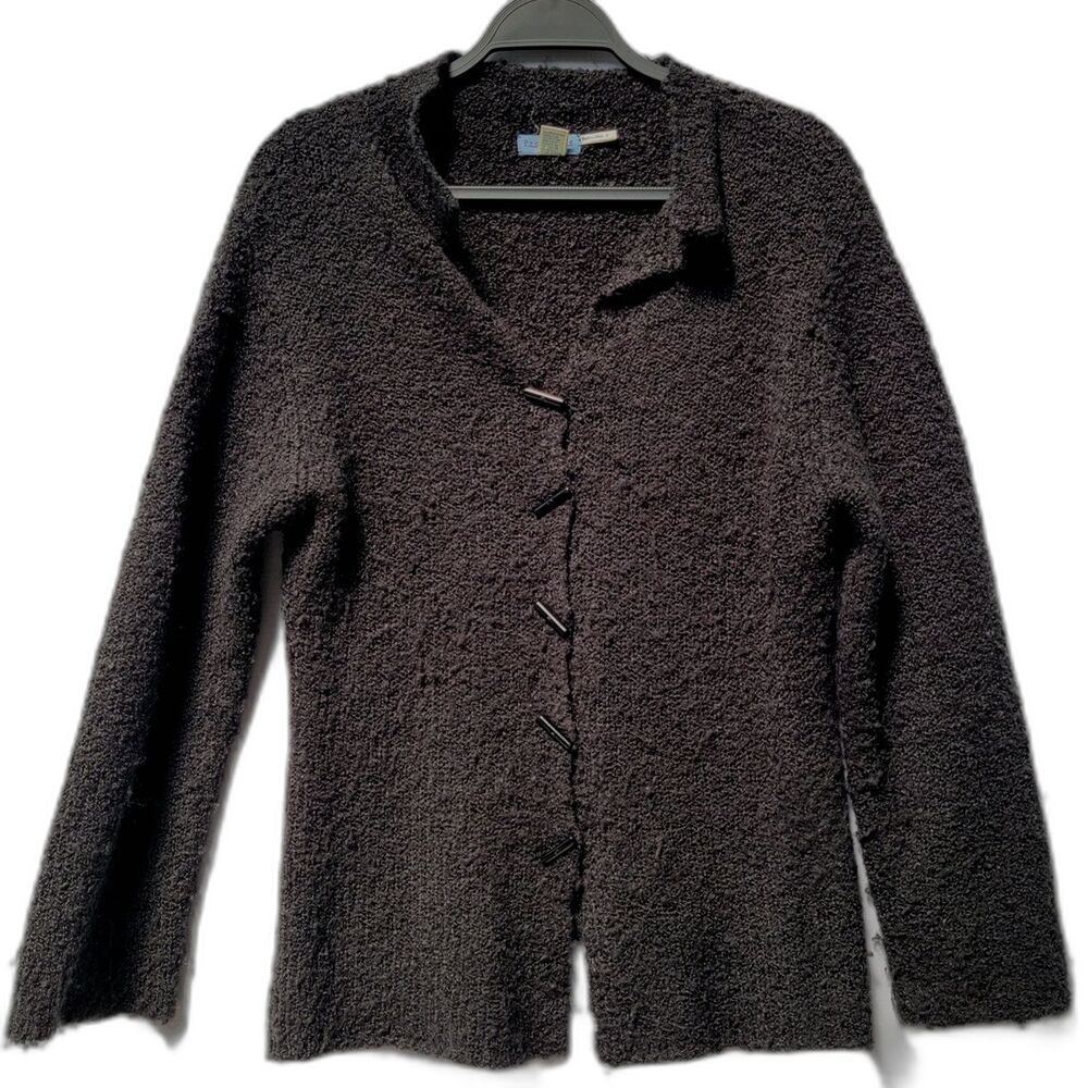 Provence Black Cozy Chic Cardigan Sweater with Metallic Cylinder Buttons Size S